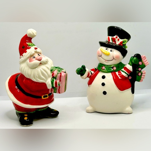 2010 Fitz & Floyd Holiday Sweet Holiday Salt & Pepper Shaker Set Christmas Santa - Picture 1 of 13